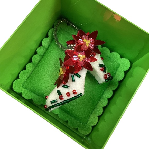 Michael Simon Handmade Poinsettia Shoe Christmas Tree Ornament - Picture 3 of 14